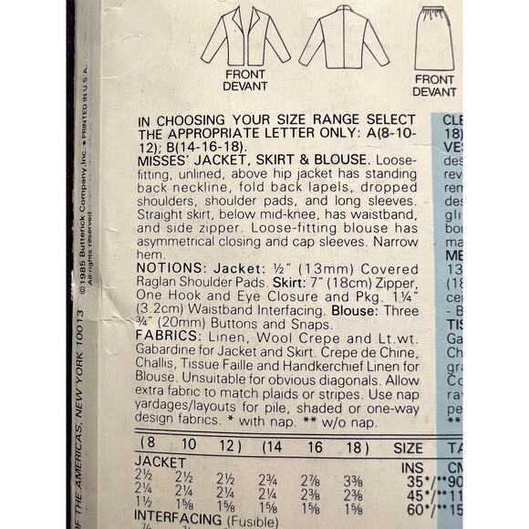 Butterick Sewing pattern 5379 suit blazer straight skirt blouse  size 8 10 12 - Picture 5 of 8